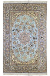 #6047 Light blue Persian Esfahan wool on silk base by Hamid Houssaini